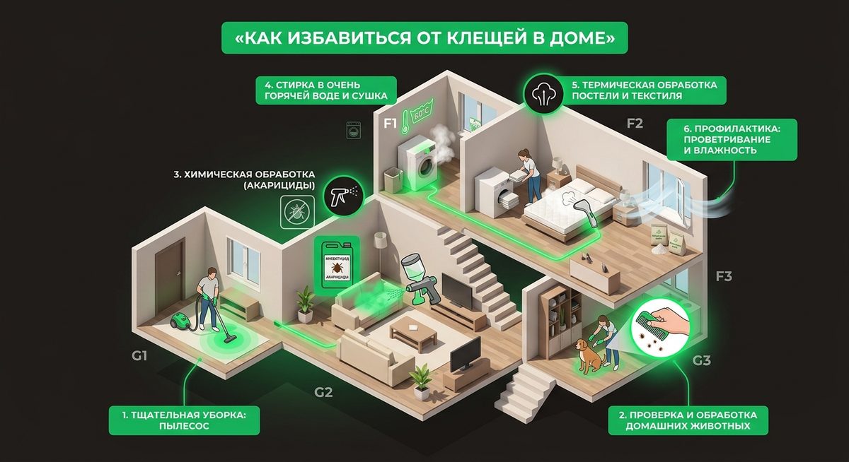 как избавиться от клещей в доме — 3D-визуализация