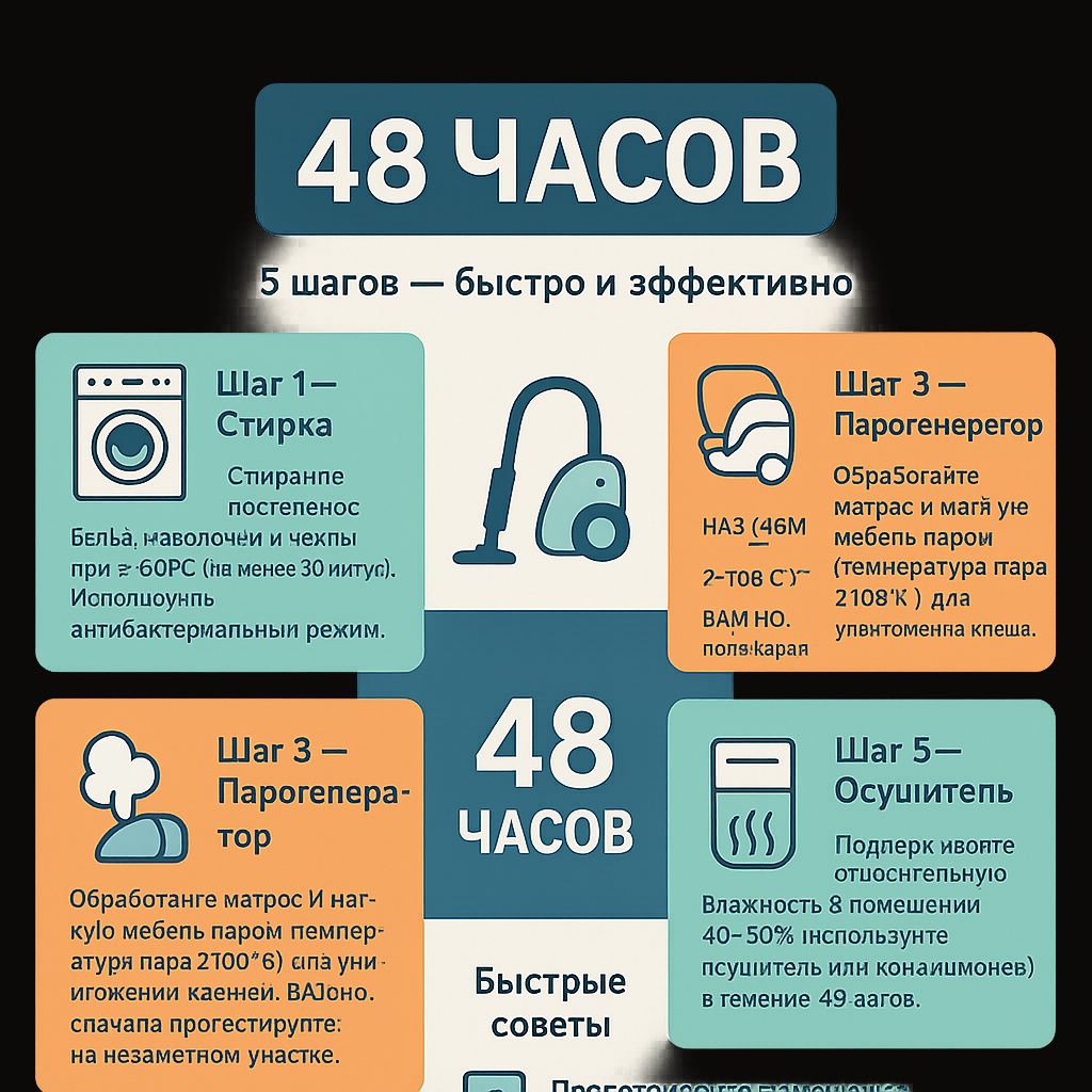 Пошаговый план избавления от пылевых клещей за 48 часов