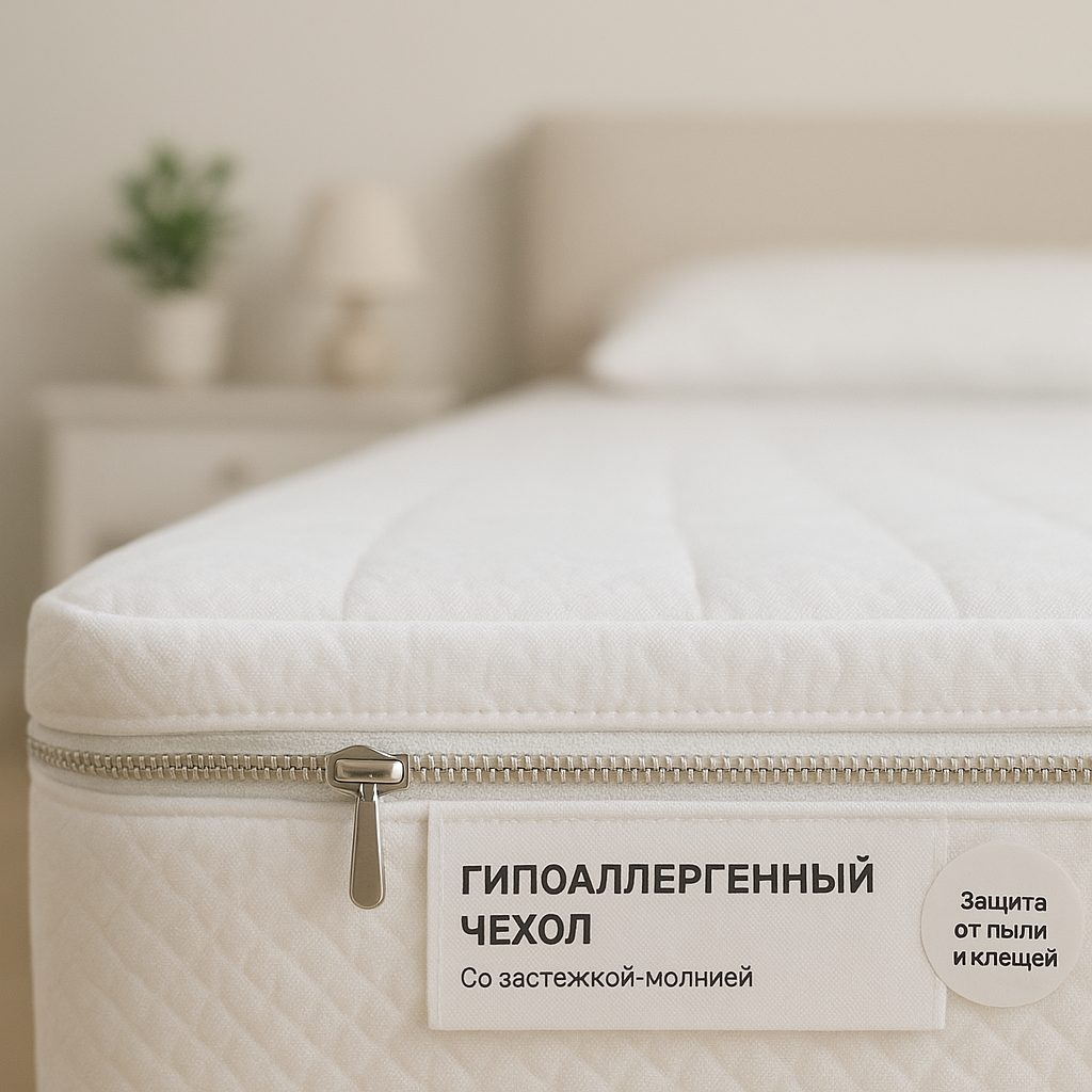 Барьерный гипоаллергенный чехол на матрас с мелкопористой тканью и застежкой-молнией