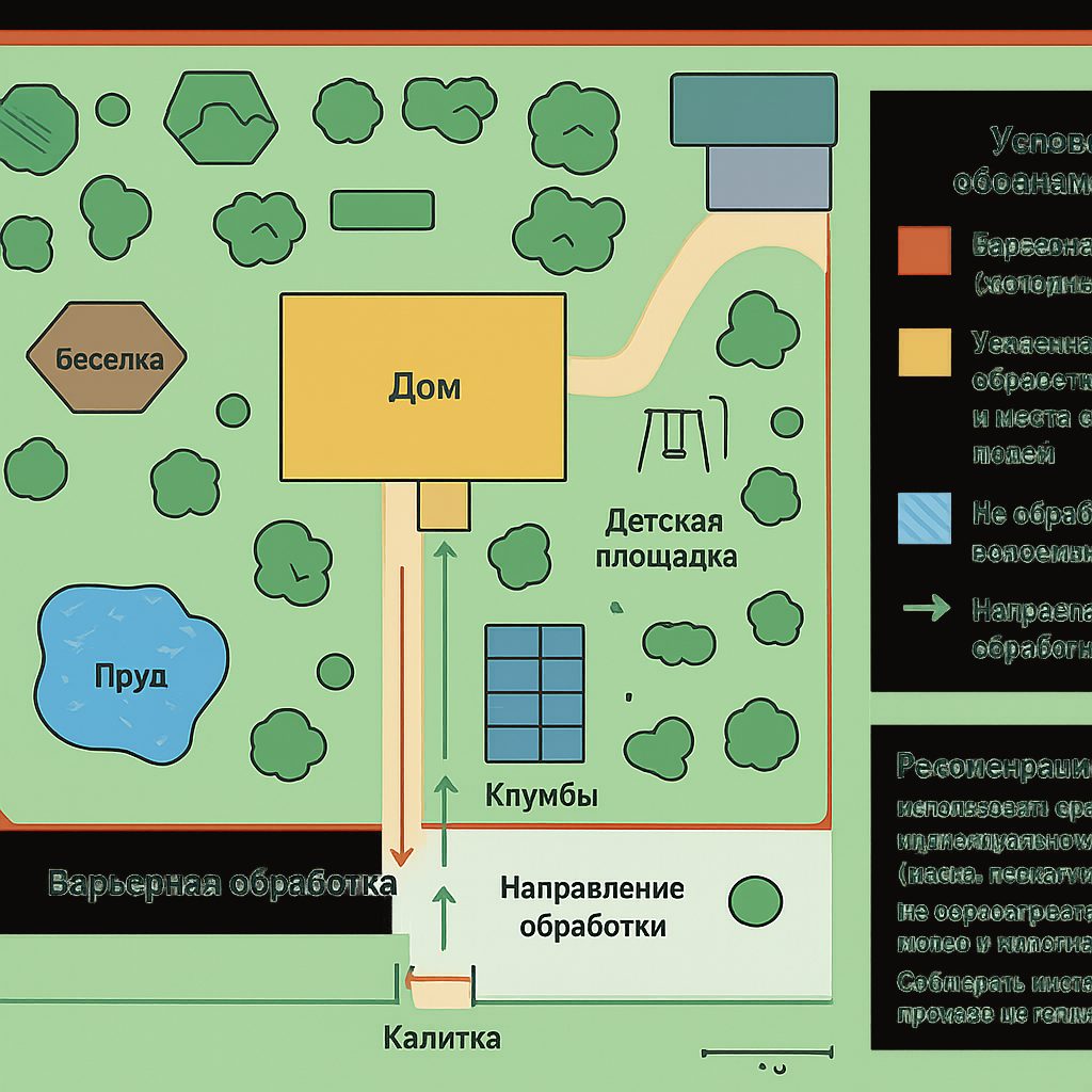 Схема барьерной обработки и зон распыла холодным туманом