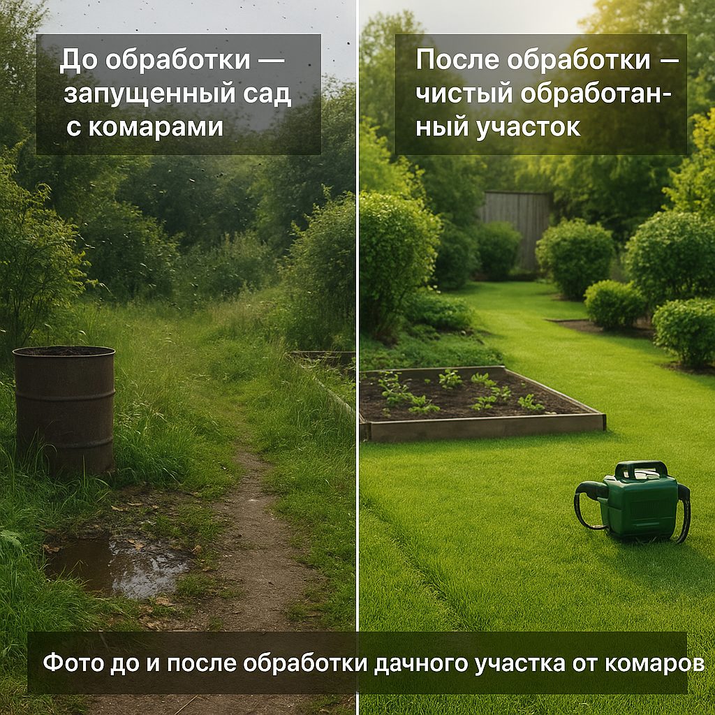 До и после обработки дачного участка от комаров: видимый результат барьерной обработки и опрыскивания