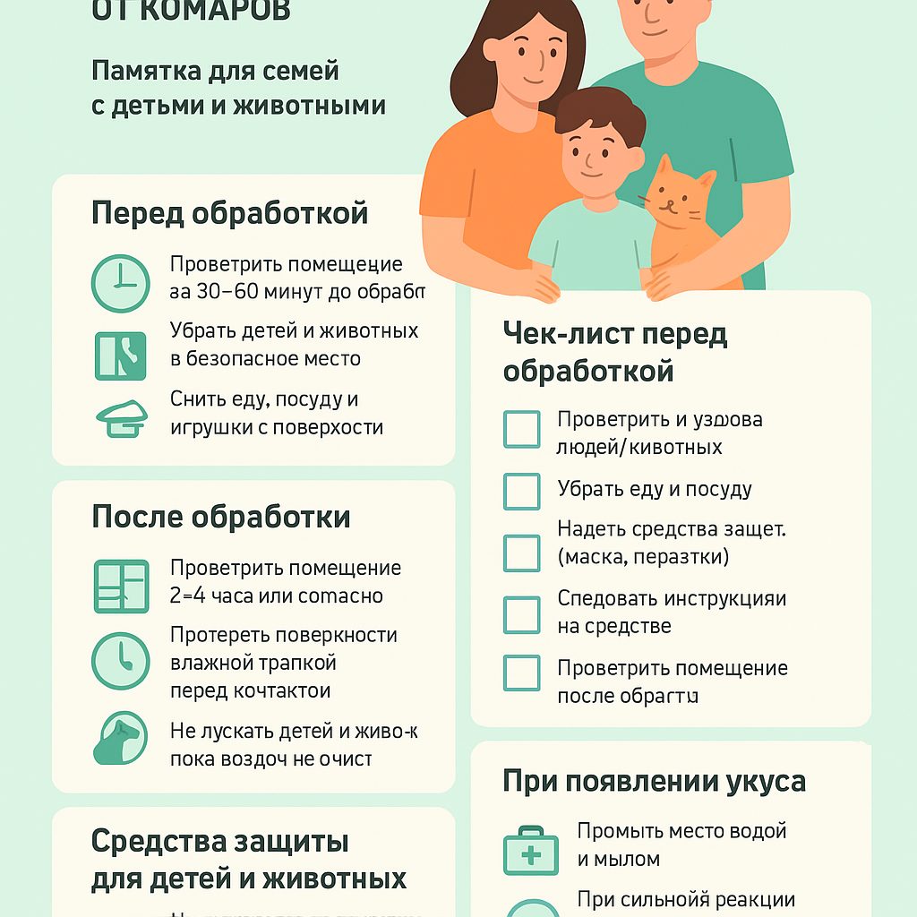 Памятка: правила безопасности для семей с детьми и животными при обработке от комаров