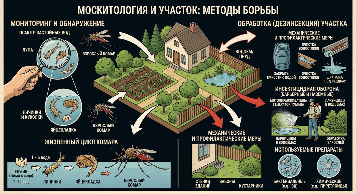 Научная иллюстрация: жизненный цикл комара