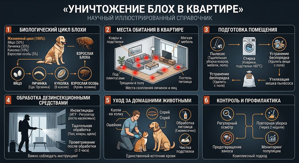 уничтожение блох в квартире — Научная иллюстрация