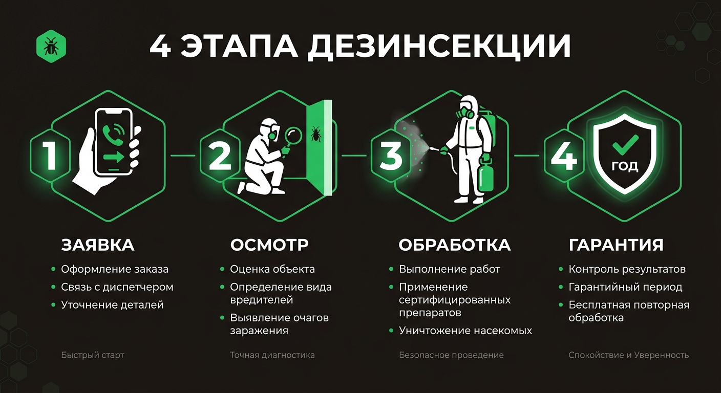 Дезинсекция — Этапы дезинсекции — от заявки до гарантии